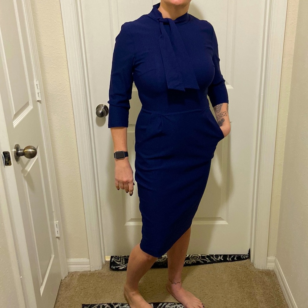 Navy 3/4 sleeve dress with pockets
